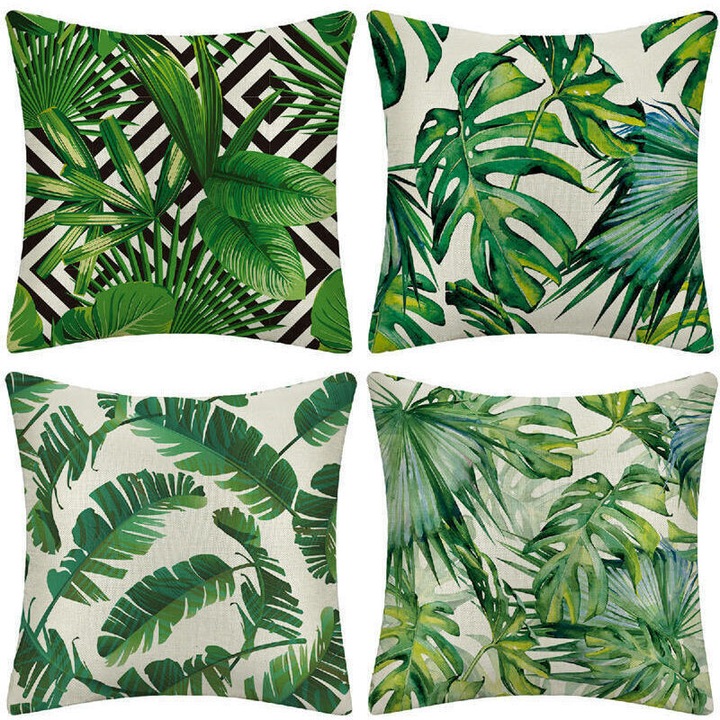 Set 4 fete perna impermeabile, model plante tropicale, verde, 45x45cm