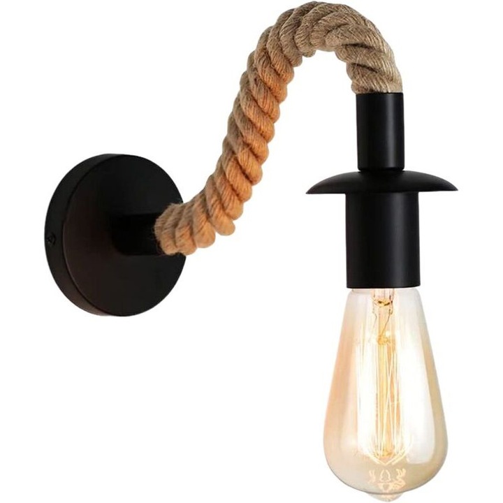 Aplica perete industriala vintage metal si funie negru 15-30mp