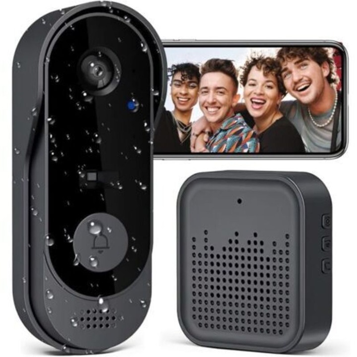 Sonerie video wireless, camera 1080P, negru, 16.3x8.5x5.7cm
