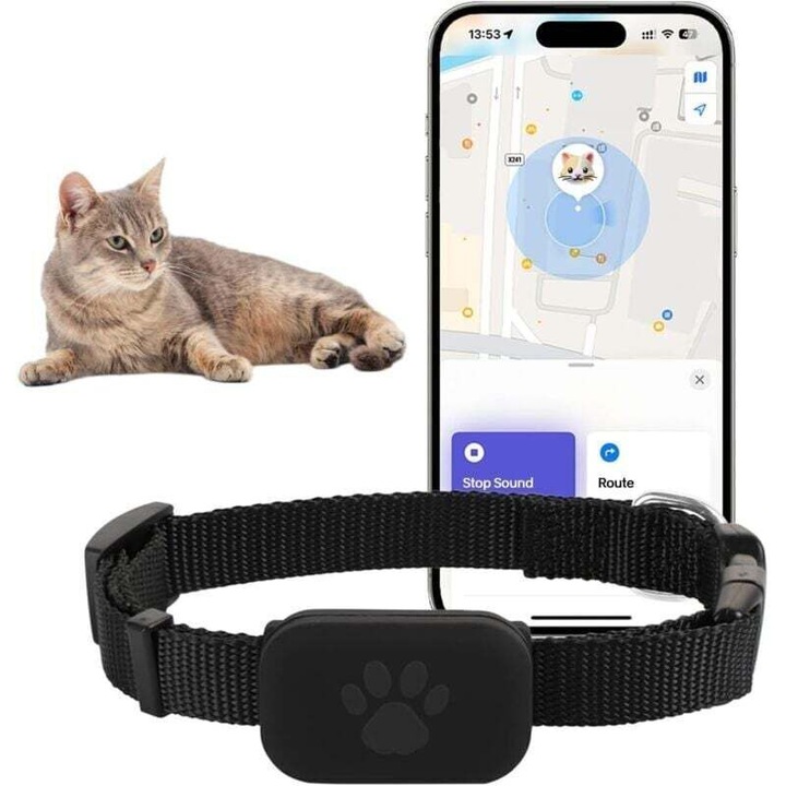 Zgarda GPS reglabila pentru animale de companie, 28x39cm, neagra