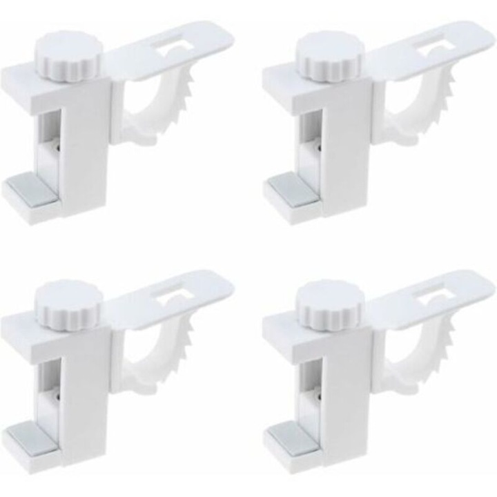 Set 4 suporturi clema pentru draperii, reglabil, alb, 360° rotativ