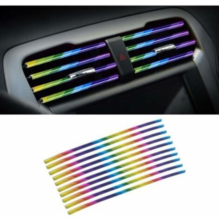 Set 20 benzi decorative cromate pentru aerisire auto, PVC moale, multicolor, universal, lungime ajustabila