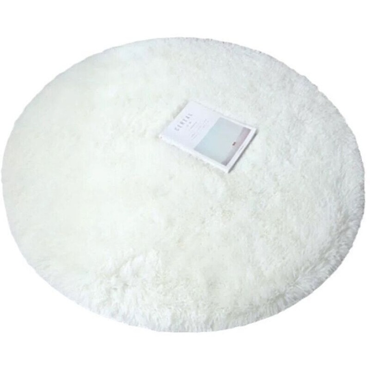 Covor rotund alb 80x80cm antiderapant pufos moale