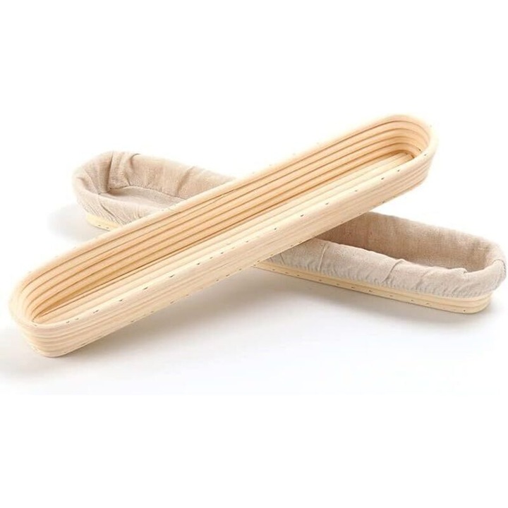Set 2 cosuri paine baguette ratan natural cu captuseala in 34x10.5cm