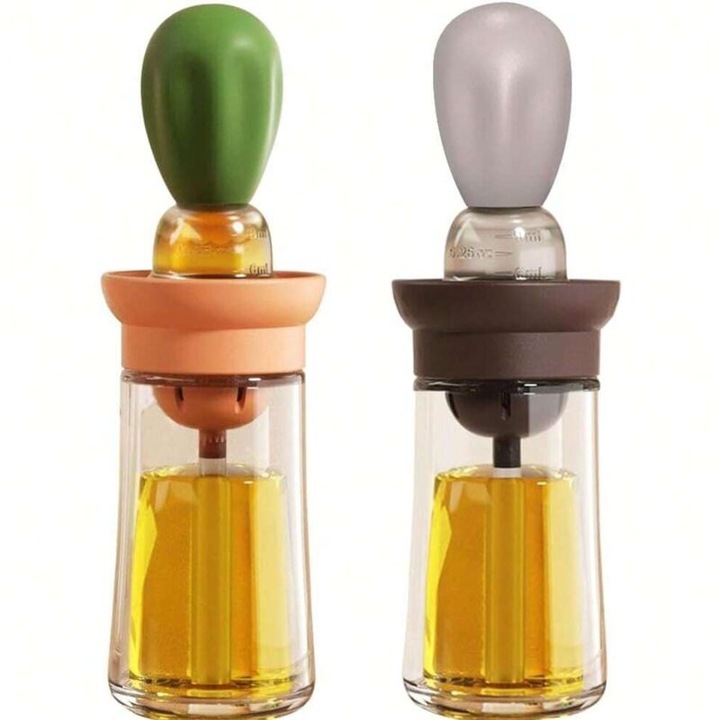 Set 2 dozatoare ulei cu pensula, 2in1, sticla, gri si verde