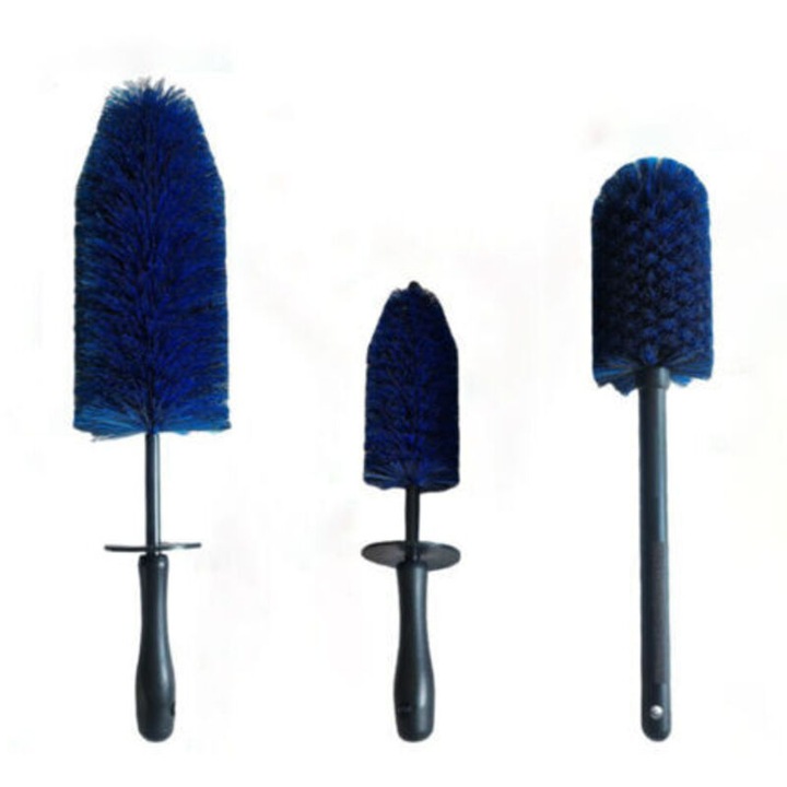Set 3 perii curatare roti si motor auto multifunctionale, negru
