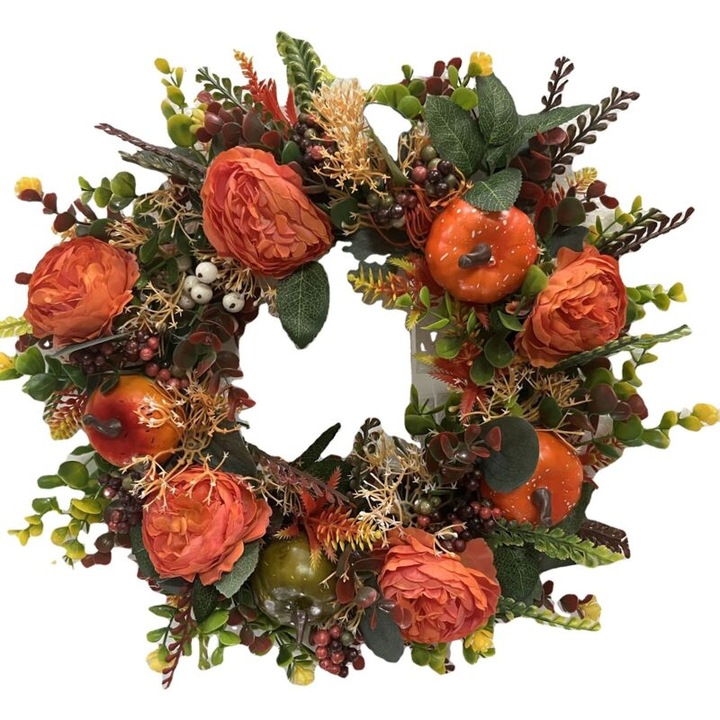 Coronita decorativa dovleac artificial, toamna, rustic, multicolor, 30x30cm