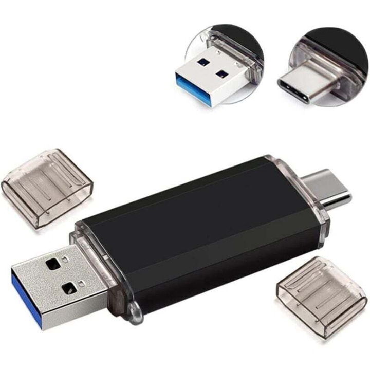 USB memória 128GB kettős USB 3.1 Type-C és USB 3.0 fekete