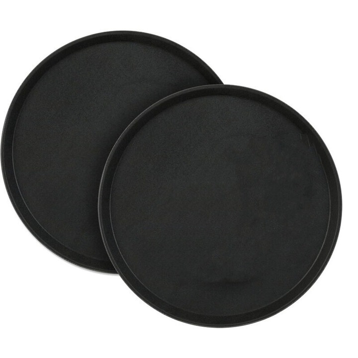 Set 2 tavi rotunde servire, negru, 2x40cm, antiderapant