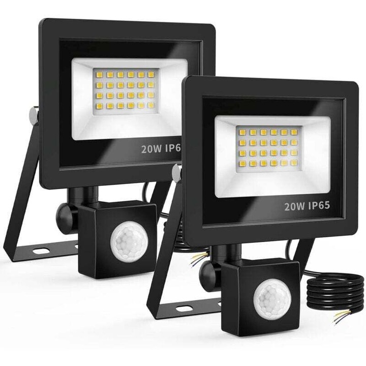 LED kültéri reflektor mozgásérzékelővel, 20W, IP65, hideg fehér, 2 db-os szett, 50x12cm