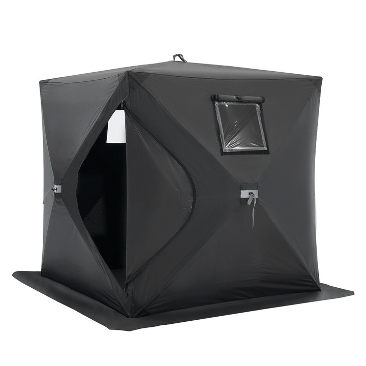 Adapost portabil pentru gheata, Cort pop-up pentru pescuit la copca pentru 1-2 persoane, Cort de pescuit la gheata pentru iarna, impermeabil din Oxford cu ancore/corzi/geanta de transport, 60"x60", Negru, VEVOR