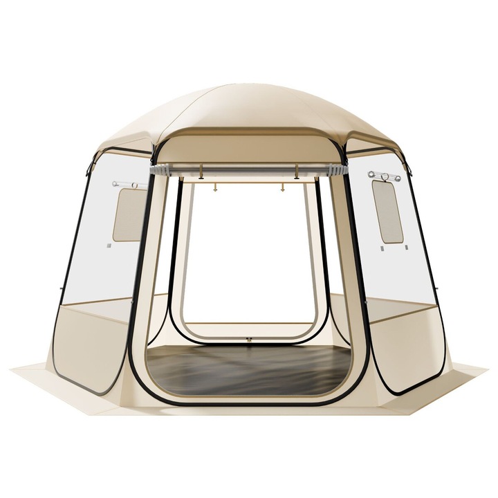 Палатка за къмпинг VEVOR Pop-up, 3.05x2.75м, прозрачна бежова, за 4-8 души