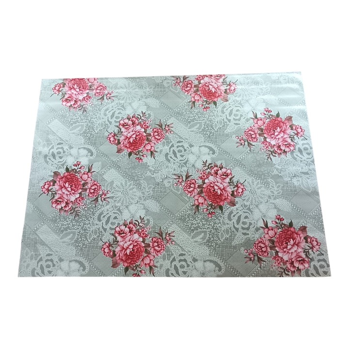 Fata de masa impermeabila 100×140 cm PVC Premium, model floral cu efect dantela, anti pete, usor de curatat, pentru bucatarie, interior si exterior