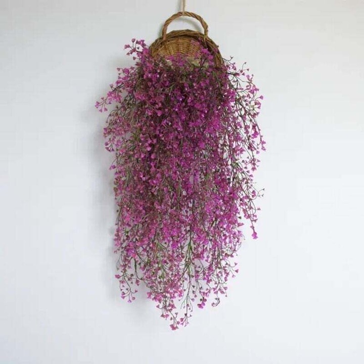 Művirág, lila, szőlőtőke szár, 80 cm, fali dekoráció