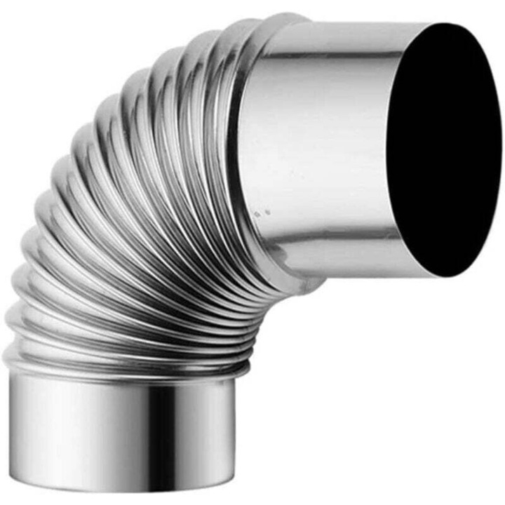 Rozsdamentes acél kémény 60mm 90°-os könyök, rugalmas, ellenálló tömlő kemping kályhához