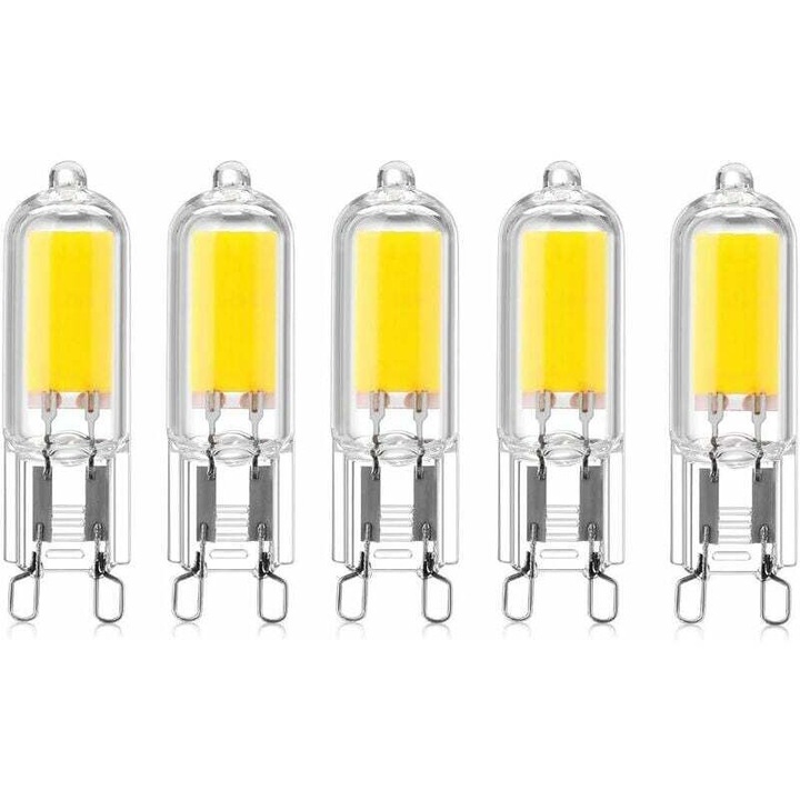 5 db G9 LED izzó készlet, 2W, 3000K, meleg fehér, 220V, 200lm