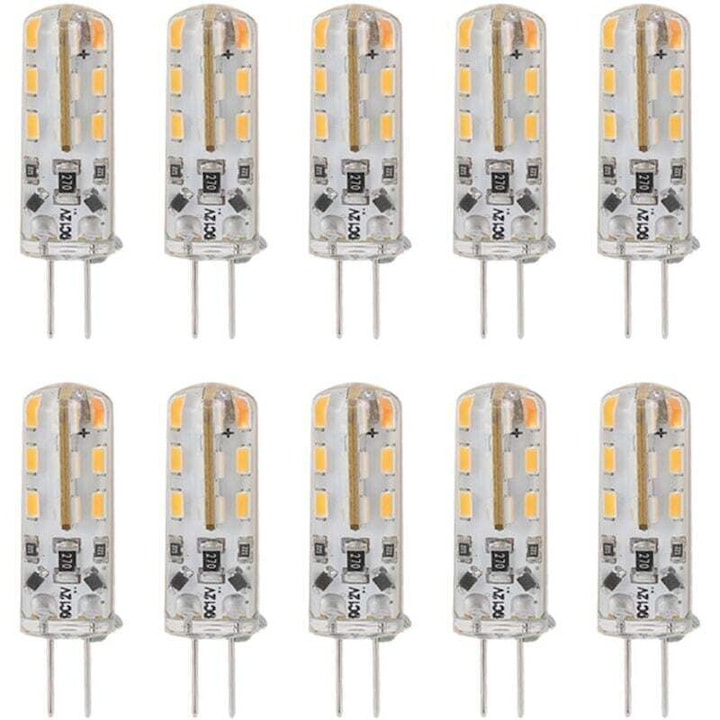 10 db G4 LED izzó készlet 1.5W 3000K meleg fehér DC12V bi-pini