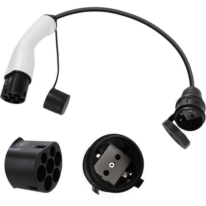 Adaptor Type 2 la Schuko, 16A, 0.6m, IP55, pentru vehicule electrice, negru
