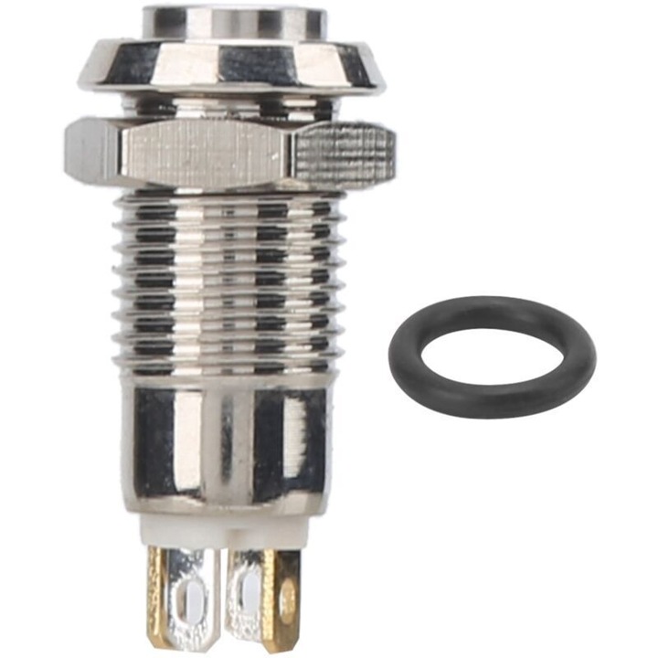 Gombos kapcsoló 8mm, rozsdamentes acél, fehér, IP65, 3V