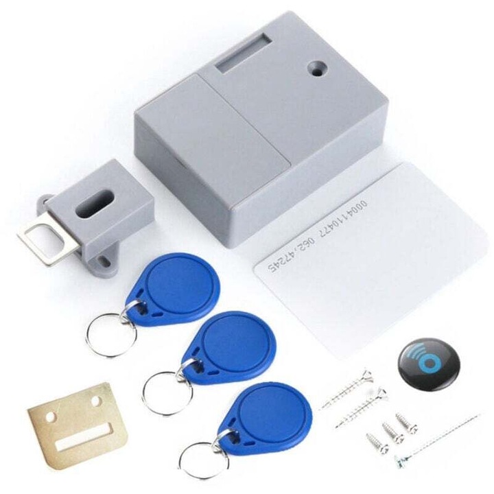 Fúrásmentes okos zár, RFID elektronikus, láthatatlan, 3 kulccsal és 1 kártyával, fekete