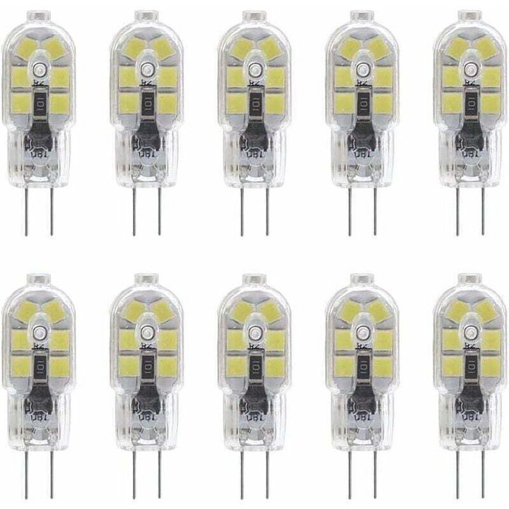 10 db G4 LED izzó készlet 2W 6000K Hideg Fehér 12V Átlátszó PVC 20x40mm