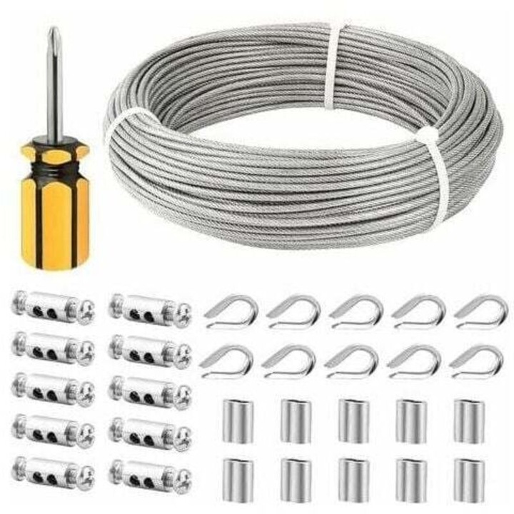 Cablu inox 3mm 50m cu accesorii metalice