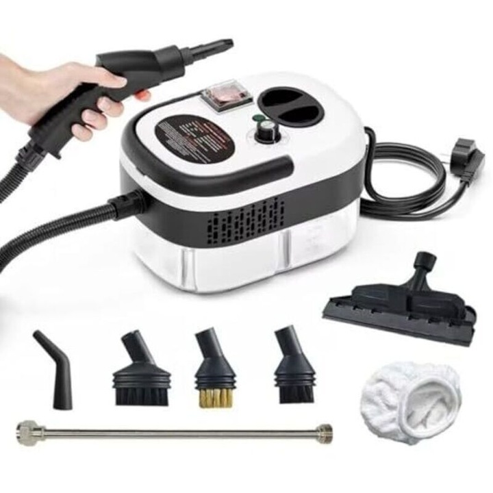 Gőztisztító 2500W, nagynyomású, fehér, kompakt