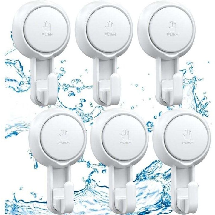 Set 6 carlige ventuza puternica 5KG, plastic, alb