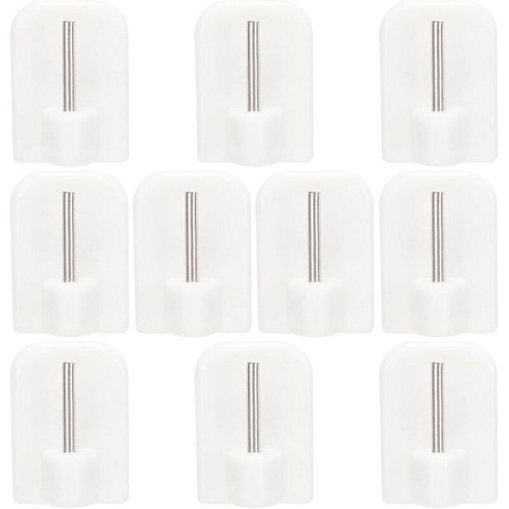 Set 10 Crochete Autocolante pentru Bare de Perdele, Alb