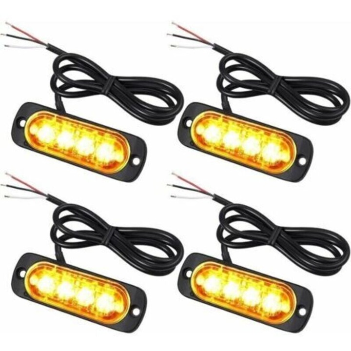Set 4 lumini LED portocalii stroboscop 12/24V pentru vehicule 4x4 IPX4