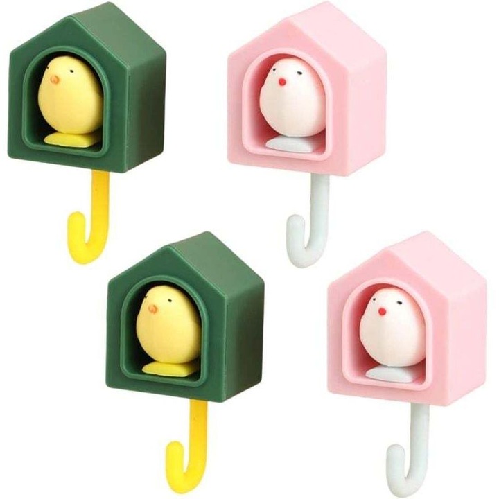 Set 4 carlige animale crosetate, plastic, multicolor