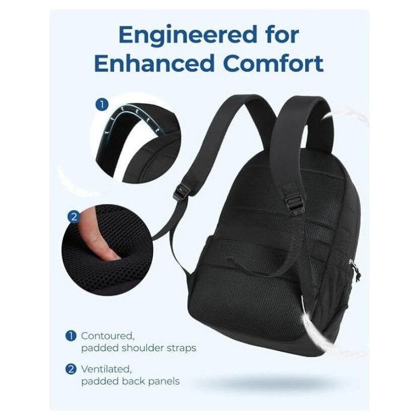 Rucsac laptop impermeabil 17.3 inch negru ajustabil confortabil pentru calatorii