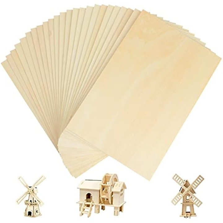 Set 24 foi placaj lemn basswood natural 300x200x1.5mm nefinisat