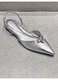 Pantofi dama, stil francez, toc plat, varf ascutit, argintiu, elegant