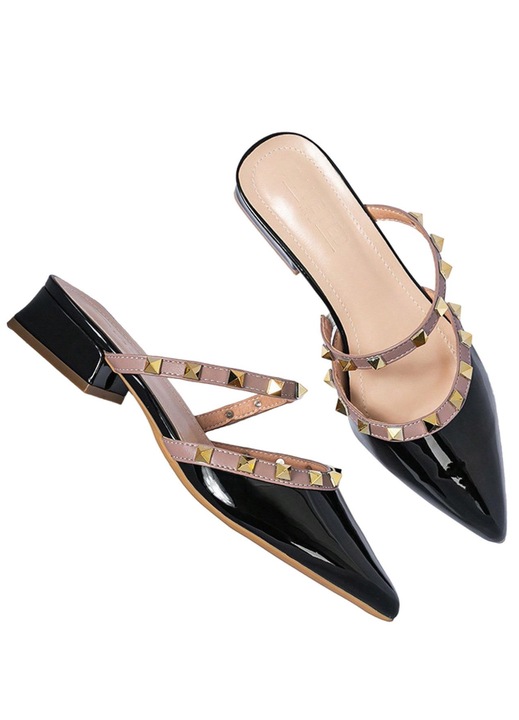 Papuci dama, negru, piele lacuita, stil casual, de vara