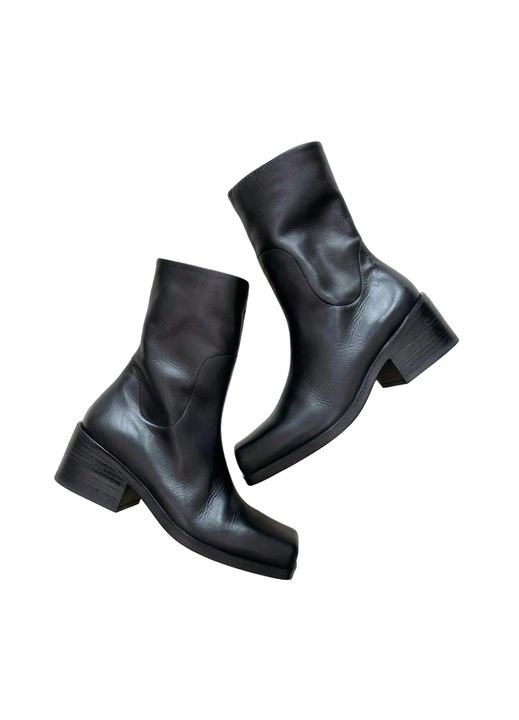 Ghete dama, scurte, piele naturala, negru, stil elegant-biker, toc clasic
