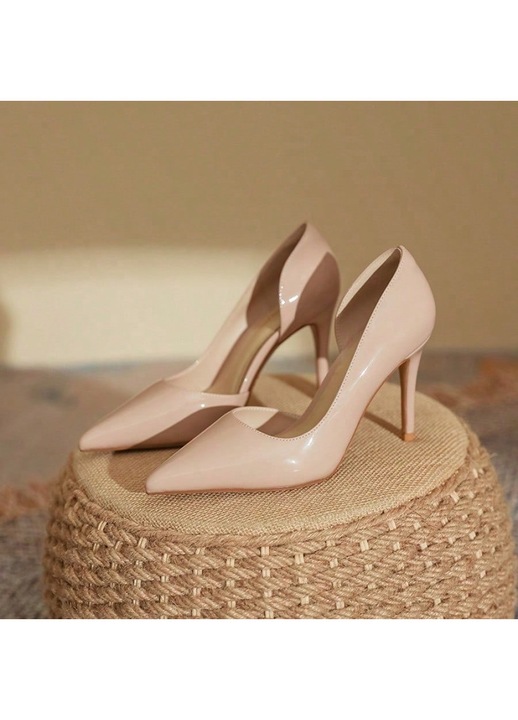 Pantofi dama, Stiletto, toc inalt, decolteu mic, nude, piele moale