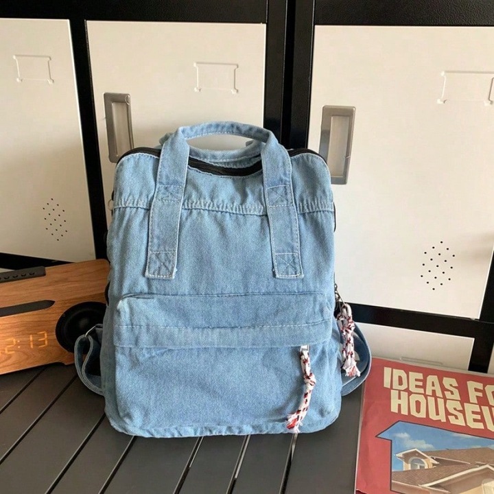 Rucsac casual pentru fete, denim, capacitate mare, albastru deschis