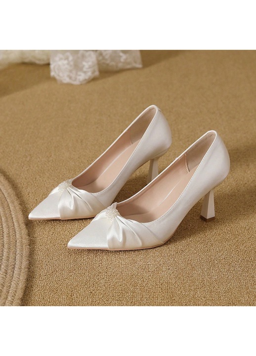 Pantofi dama, toc stiletto, elegant, bej, 8 cm