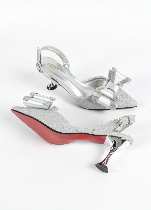Pantofi dama, argintii, stiletto, varf ascutit