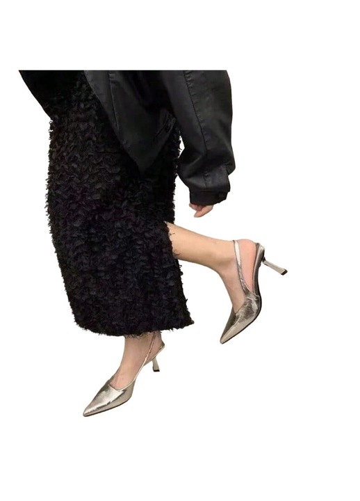 Pantofi dama, toc stiletto, argintiu