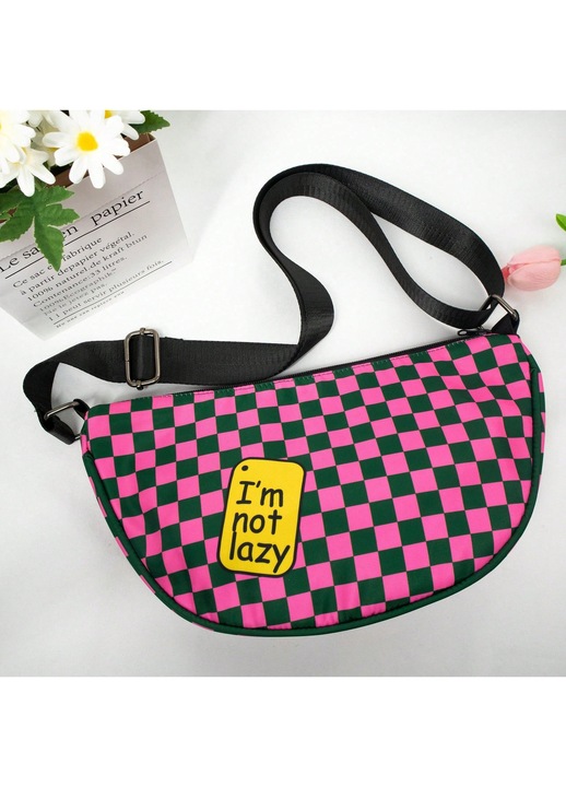 Női táska, crossbody modell, rózsaszín és zöld, közepes méretű