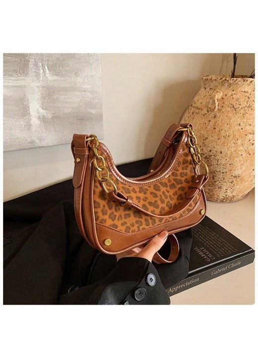 Noi taska, retro modell, leopardmintas, barna, egyedi