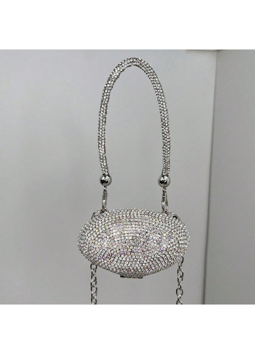 Geanta dama clutch metalica cu cristale multicolora 15x10x5cm