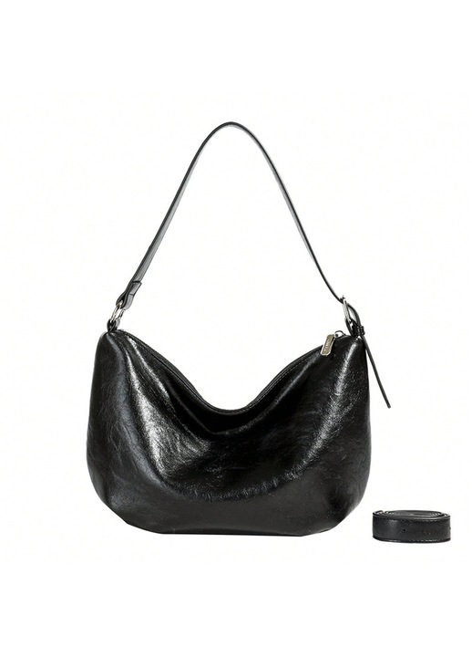 Női táska puha bőr retro fekete nagy kapacitású crossbody