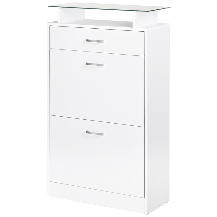 Fehér cipősszekrény fiókkal és üvegpolccal 60x24x105.5cm