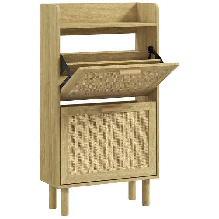 Шкаф за обувки с падащи врати, HOMCOM, ПДЧ, 80 x 24.5 x 110 см, Дъб