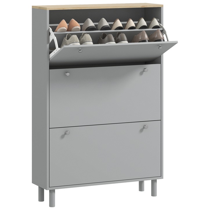 Dulap pantofi 24 perechi 3 sertare reglabil gri 80x23.5x121cm