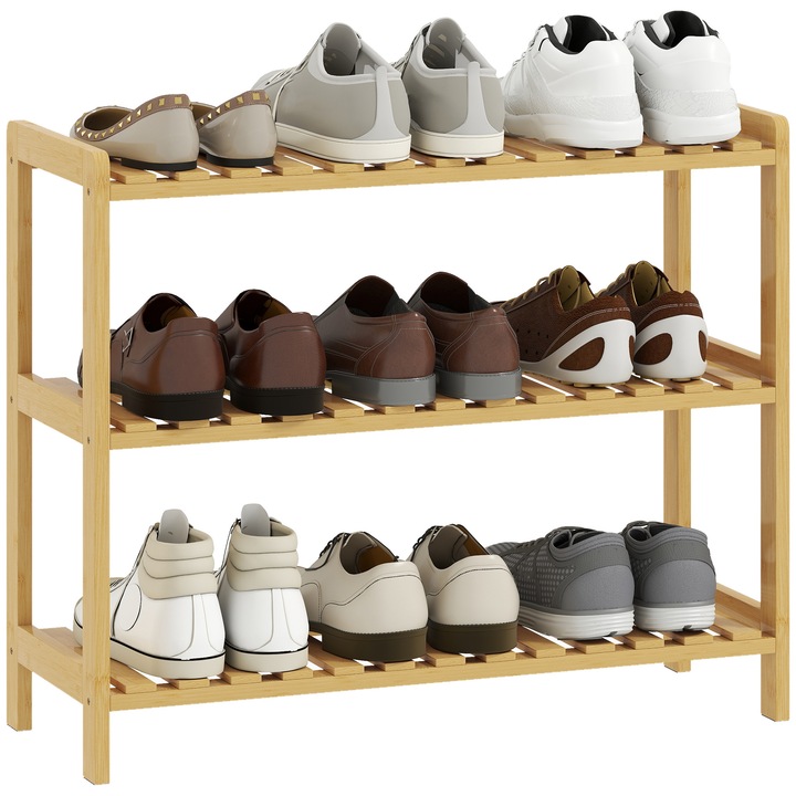 Bambusz cipőtartó, 3 szintes, természetes bambusz, 70x26x57.5cm