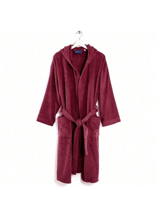 Unisex fürdőköpeny, kapucnis, 100% pamut, Bordeaux